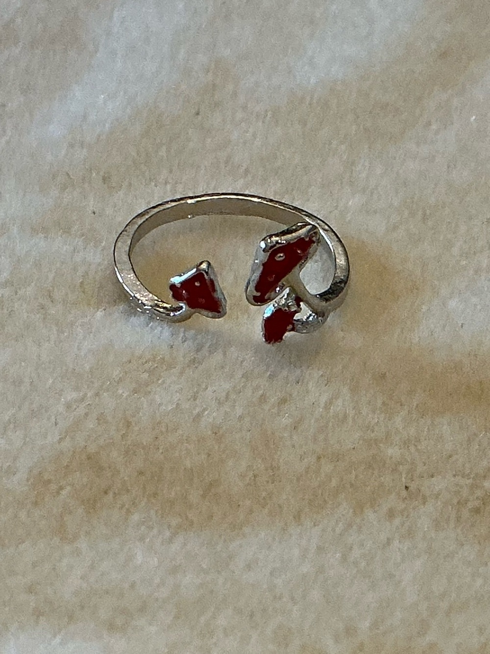 Silver Tone Women's Open Ring with mushroom Accents